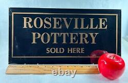 Roseville Pottery Black Glass Sold Here Dealer Advertising Sign Unframed 8x16