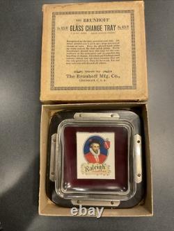 SCARCE ORIGINAL BOX, VINTAGE GLASS CHANGE TRAY, RALEIGH CIGARETTES 1920's