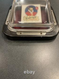 SCARCE ORIGINAL BOX, VINTAGE GLASS CHANGE TRAY, RALEIGH CIGARETTES 1920's