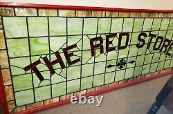 STAINED GLASS WINDOWithDISPLAY/LOGO THE RED STORE Large! 8 Feet by 3.5 Feet