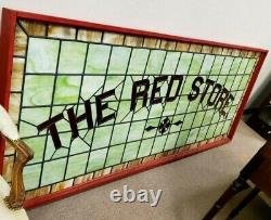 STAINED GLASS WINDOWithDISPLAY/LOGO THE RED STORE Large! 8 Feet by 3.5 Feet