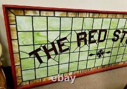 STAINED GLASS WINDOWithDISPLAY/LOGO THE RED STORE Large! 8 Feet by 3.5 Feet