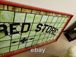 STAINED GLASS WINDOWithDISPLAY/LOGO THE RED STORE Large! 8 Feet by 3.5 Feet