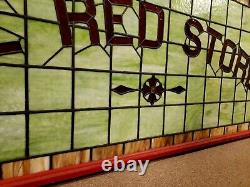 STAINED GLASS WINDOWithDISPLAY/LOGO THE RED STORE Large! 8 Feet by 3.5 Feet