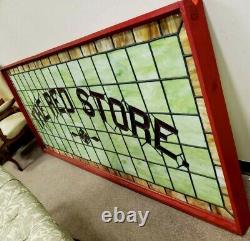 STAINED GLASS WINDOWithDISPLAY/LOGO THE RED STORE Large! 8 Feet by 3.5 Feet