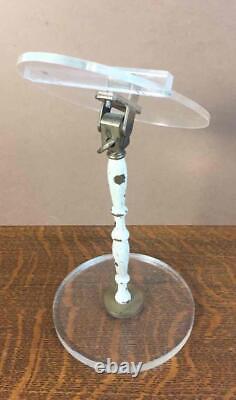 Single Antique Clear Lucite & Brass Pedestal Countertop Shoe Store Display Stand