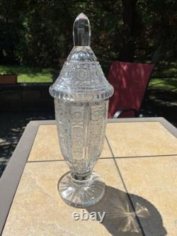 Stunning Vintage Tall Pedestal Countertop Cut Glass Jar Candy Display 8lbs