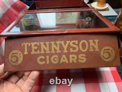 TENNYSON 5c 2 BOX CIGAR STORE TIN & GLASS HUMIDOR COUNTER POP ADV DISPLAY TIN