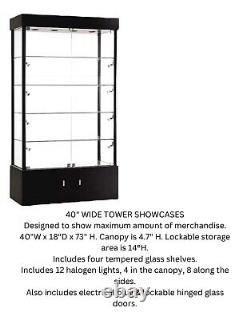 Tower Rectangular Black Display Showcase Store Fixture Assembled WithLights#WL40BK