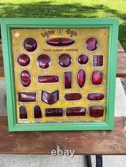 VERY RARE LYNX EYE 1940s AUTOMOTIVE RED GLASS TAIL LAMP LENS STORE DISPLAY