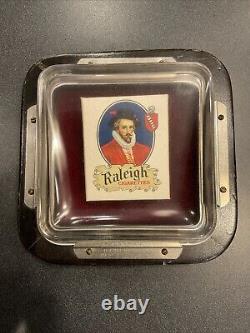 VINTAGE GLASS CHANGE TRAY, ADVERTISING RALEIGH CIGARETTES WithORIGINAL BOX 1920's