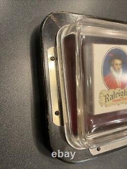 VINTAGE GLASS CHANGE TRAY, ADVERTISING RALEIGH CIGARETTES WithORIGINAL BOX 1920's