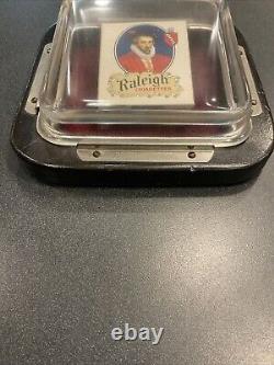 VINTAGE GLASS CHANGE TRAY, ADVERTISING RALEIGH CIGARETTES WithORIGINAL BOX 1920's