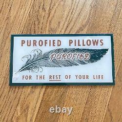 VINTAGE OG 1940's/50's ADVERTISING SIGN PUROFIED PILLOWS STORE DISPLAY GLASS