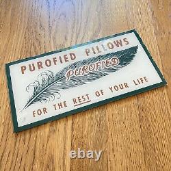 VINTAGE OG 1940's/50's ADVERTISING SIGN PUROFIED PILLOWS STORE DISPLAY GLASS
