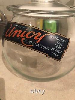 VINTAGE RARE MINTY c. 1920 COUNTRY STORE UNICY MARSHMALLOWS COUNTERTOP JAR