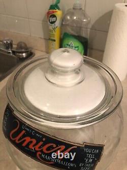 VINTAGE RARE MINTY c. 1920 COUNTRY STORE UNICY MARSHMALLOWS COUNTERTOP JAR