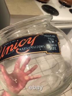 VINTAGE RARE MINTY c. 1920 COUNTRY STORE UNICY MARSHMALLOWS COUNTERTOP JAR