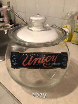 VINTAGE RARE MINTY c. 1930 COUNTRY STORE UNICY MARSHMALLOWS COUNTERTOP JAR