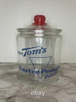 VINTAGE TOM'S TOASTED PEANUTS GENERAL STORE GLASS DISPLAY JAR With LID