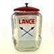 Vtg Lance Glass Cracker Cookie Jar Store Display With Arrows And Red Metal Lid
