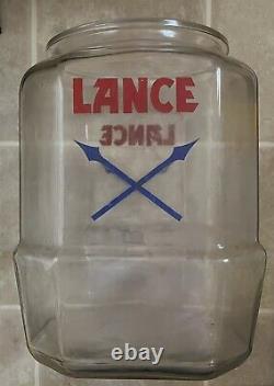 VTG Original LANCE Large Store Display Jar AND Rare Glass Lid ORIGINAL GLASS LID