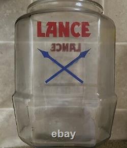 VTG Original LANCE Large Store Display Jar AND Rare Glass Lid ORIGINAL GLASS LID