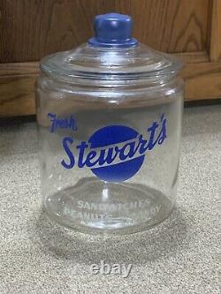 VTG Rare General Store Glass Fresh Stewarts Sandwiches Peanuts Candy Display Jar
