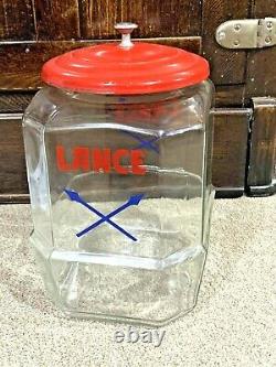 VTG Rare General Store Glass Lance Display Cracker Candy Jar & Original Lid