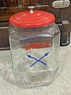 VTG Rare General Store Glass Lance Display Cracker Candy Jar & Original Lid