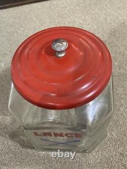 VTG Rare General Store Glass Lance Display Cracker Candy Jar & Original Lid