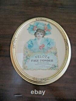 Velota Face Powder Die Cut Cardboard 1800's Circa Framed Under Glass Sign