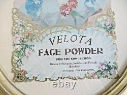 Velota Face Powder Die Cut Cardboard 1800's Circa Framed Under Glass Sign