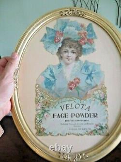 Velota Face Powder Die Cut Cardboard 1800's Circa Framed Under Glass Sign
