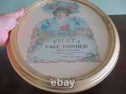 Velota Face Powder Die Cut Cardboard 1800's Circa Framed Under Glass Sign