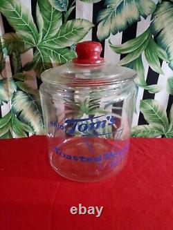 Vintage 10 And 7 Wide Tom's Toasted Peanuts Glass Store Counter Display Jar