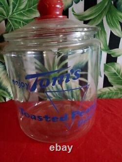 Vintage 10 And 7 Wide Tom's Toasted Peanuts Glass Store Counter Display Jar