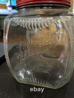 Vintage 1920`s-30s Lik-Em Nuts General Store Counter Display Jar EMBOSSED