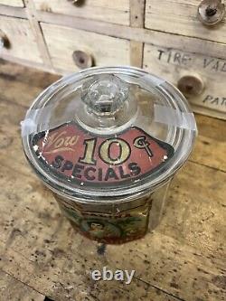 Vintage 1920s La Palina Cigar Glass Humidor Store Display Jar Embossed with Label