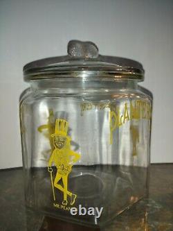 Vintage 1930's Hexagonal Mr. Peanut Planters Glass Jar Store Display