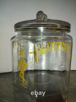 Vintage 1930's Hexagonal Mr. Peanut Planters Glass Jar Store Display