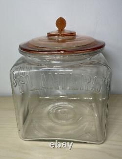 Vintage 1930's Planters Peanuts Embossed Square Glass Store Display Peanut Jar