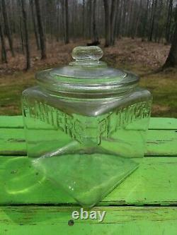 Vintage 1930s Glass Embossed Store Countertop Peanut Jar Display