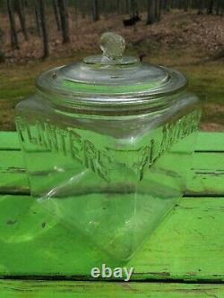 Vintage 1930s Glass Embossed Store Countertop Peanut Jar Display