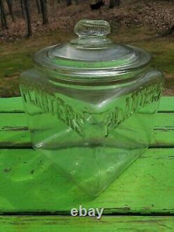 Vintage 1930s Glass Embossed Store Countertop Peanut Jar Display