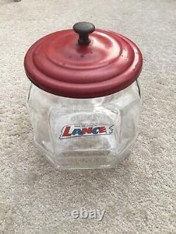 Vintage 1950-1978 Small Lance Glass Metal Lid Counter Top Store Display Jar