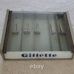 Vintage 1950's Glass Top Gillette Razor Store Display with 5 Razors