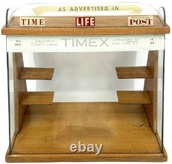 Vintage 1950's TIMEX Wood and Glass Watch Display 23.5x 14.5x 21
