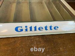 Vintage 1950s GILLETTE RAZOR Store Counter Display Case w Glass Lid Advertising