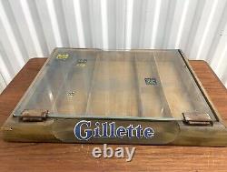 Vintage 1950s Gillette Razor Blade Wood Glass Counter Top Display Case